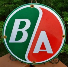 VINTAGE B/A BRITISH AMERICAN 11 3/4" PORCELAIN METAL B A GAS OIL SIGN PUMP PLATE