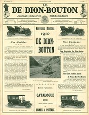 Publicité ancienne automobile De Dion-Bouton 1909 issue de magazine