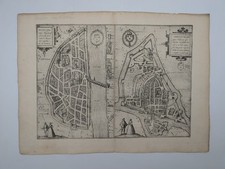 Gravure ancienne - Mâcon et Chalon-sur-Saône  - Braun & Hogenberg - Circa 1580