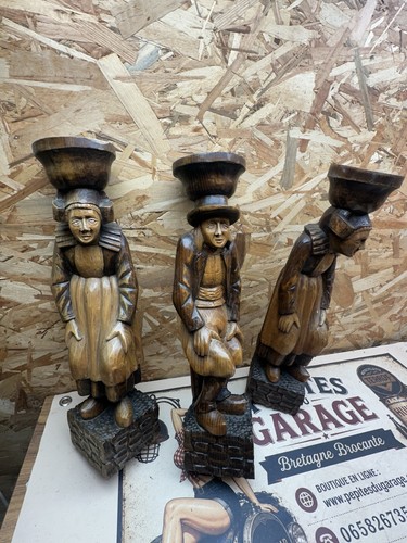 Lot statues bois bretonnes - 4,
