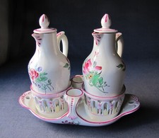 Lunéville Fleurs Service Réverbère Flacon Huile Vinaigre avec Support