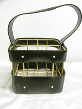 ?? PORTE BOUTEILLE LAITON DORÉ CUIR JACQUES ADNET 50 / 60 BOTTLE HOLDER DESIGN
