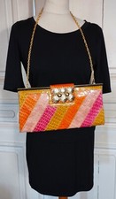 RIVER ISLAND SAC GRANDE POCHETTE SOIREE CROCO VERNI  CABOCHONS OR 