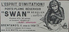 PUBLICITE SWAN PORTE RESERVOIR PLUME STYLO SAFETY SINGE DE 1914 FRENCH AD PUB