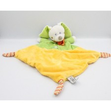 Doudou plat lapin jaune vert pois ours brodé MOTS D'ENFANTS - 4517