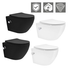 WC suspendu sans rebord fonction bidet nano-vitrification court/long blanc/noir