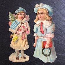 Anciens Chromos Lot 2 Découpis Enfants Noel  Victorian Scrap 1900