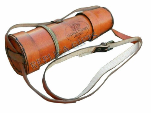 Ancien télescope cuir laiton