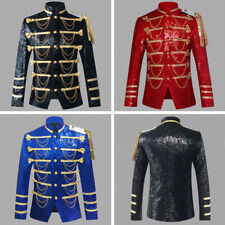 Hommes Paillettes Sequin Hussard Veste Artillerie Batteur Militaire Steampunk
