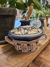 Beurrier En Céramique Ancien Avec Son Couteau En Bois