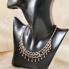 Collier Empire Plastron Pampilles Vermeil Corail Sans Traitement Cou Fin 33,5 Cm