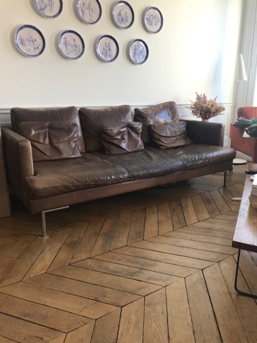 Canapé cuir marron pieds - cuir, marron,