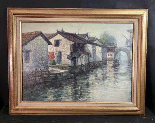 Tableau huile village - tableau,