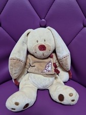 Doudou Chien Lapin Bastien Nicotoy gilet noeuds bordeaux 25 Cm