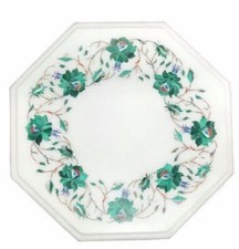 12 " Marbre Coin Table Top Handmade Demi Précieux Pierres Floral Incrusté