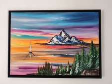 tableau Moderne fluorescent- art contemporain  - marine colorée bateaux voiliers