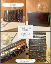 CLUTCH BAG pochette de SOIREE Sac sequins noirs et argentés état IMPECCABLE