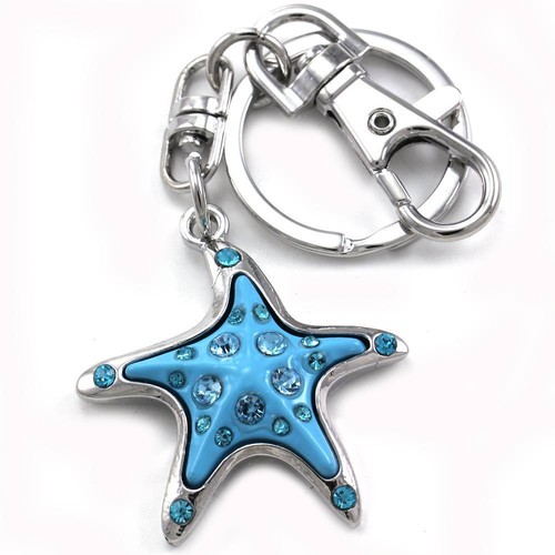 Turquoise starfish keychain - turquoise,