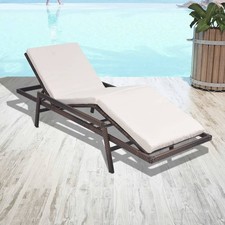 Chaise Longue avec Coussin Résine Tressée Marron Transat Bain de Soleil vidaXL