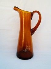 ancien Pichet normand a cidre en verre soufflé XIX couleur ambre art populaire  