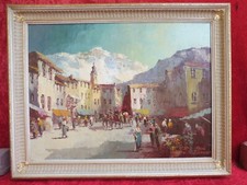 Beau, Ancien Tableau, Scène Urbaine Animée, Peinture D'Artiste : Hein Hoppmann