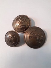 Lot de 3 Boutons anciens en laiton  - 2,5 - 1,7 cm - Ancre de marine