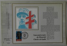 Feuillet CEF 1er jour 411 Soie 1977 Mémorial de Charles de Gaulle 