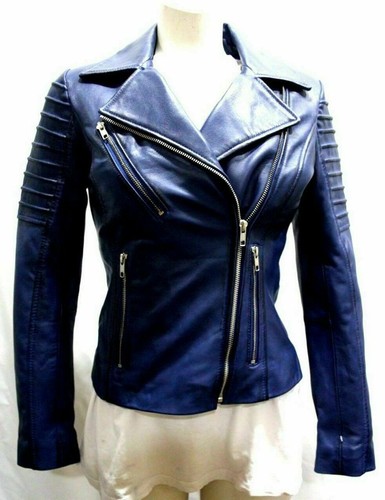 Veste bleue cuir véritable - veste, en