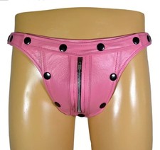 Une paire de 2 jocks string homme en cuir rose | Jockstrap en cuir d'agneau...