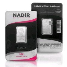 Lingot d'argent pur 999/1000 neuf, scellé et numéroté NADIR 10 Gr Silver