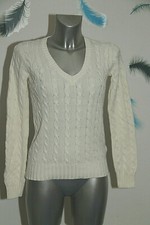 joli pull blanc col V 100% coton femme TOMMY HILFIGER taille XS excellent état