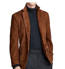 Blazer homme en cuir daim fait main manteau en daim marron naturel veste à...