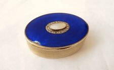 Boîte ovale argent massif étranger guilloché émail bleu PB 47,57gr XXème