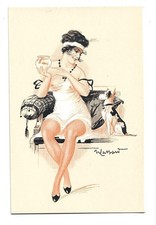 CPA Illustrateur MASSARD - EROTIQUE, FEMME AU POISSON ROUGE... Seins nus...