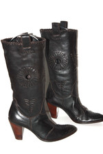 MINELLI  Bottes Pointues Cuir Ajouré Motifs Tressés T 41 TBE