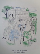 JACQUES DEMACHY Gazette du Bon Ton Art Deco LA TABLE DE JARDIN Gravure Mode