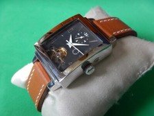 COEUR OUVERT NEUVE AUTOMATIc ACIER RECTANGLE GMT 24H 2e FUSEAU HORAIRE GARANTIE