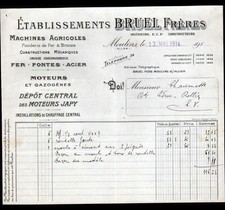 MOULINS (03) MATERIEL MOTEURS ,FONDERIE & MACHINES AGRICOLES "BRUEL Freres" 1914