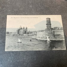 Ancienne Cpa Marseille Le fort Saint Jean Et La Cathédrale Voilier Mer Vintage 