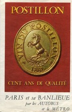 Dépliant Pub Vin du POSTILLON Plan Paris et Banlieue Autobus Métro
