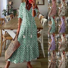 ?Robe longue maxi femme plage boho fleurie col V été vacances robe de soirée
