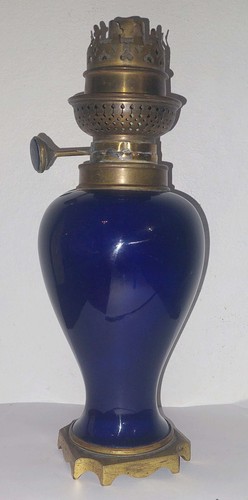 Lampe petrole faience bleu - petrole,