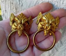 2 ANCIENNES POIGNÉES / DECORATIONS Tête De Lion, meuble pendule... bronze N°53