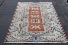 Tapis Oriental Fait Main Traditionnel Vintage Beige Rose Bleu Grand 200x122cm