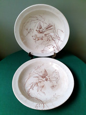 Faïence Clairefontaine XIX ème (1878) 2 Plats Creux (Oiseaux, insectes, fruits)