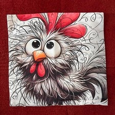 Housse coussin poulette ébouriffée #4 45x45 cm zippée déco salon humour animal