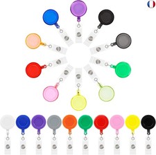 Enrouleur Badge Retractable 20 Pcs Porte-Badge Coloré Porte-Bobine de Badge 