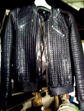 Trés beau blouson cuir bleu marine matelassé April May T40/42 (valeur 850)