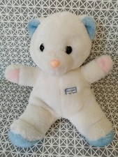 Peluche doudou vintage ours blanc bleu rose Boulgom 30 cm