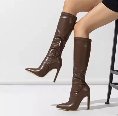 Bottes hautes marron pointe - marron,